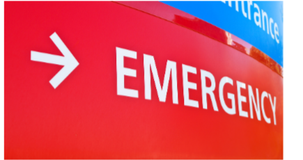 Red hospital emergency entrance sign, a reminder that sudden hearing loss needs urgent care
