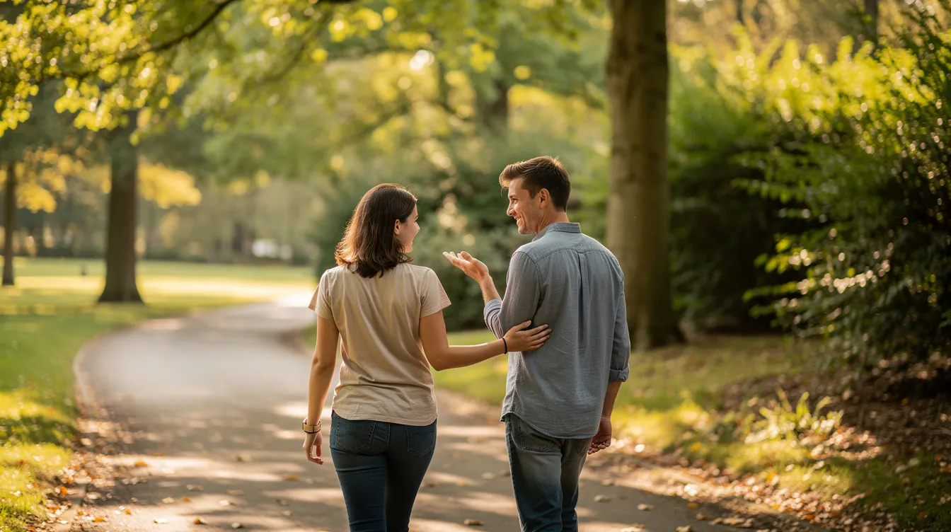 A parent and their teen walk together on a quiet path, demonstrating a supportive relationship that can help manage intense emotions and promote emotional health. This serene outdoor setting provides a safe space for open communication about mental health issues and coping skills, fostering a deeper understanding of the challenges teens face, including anger management and emotional regulation.