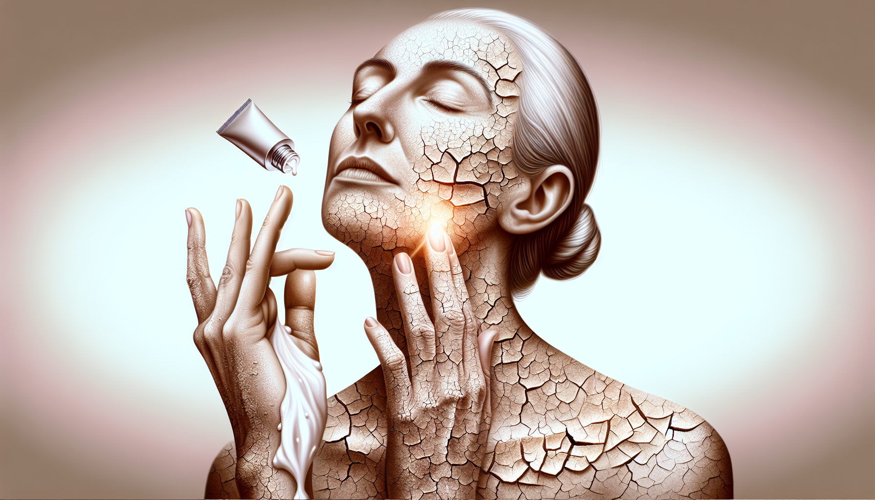 Illustration of person with dry skin being hydrated by ceramide moisturizer