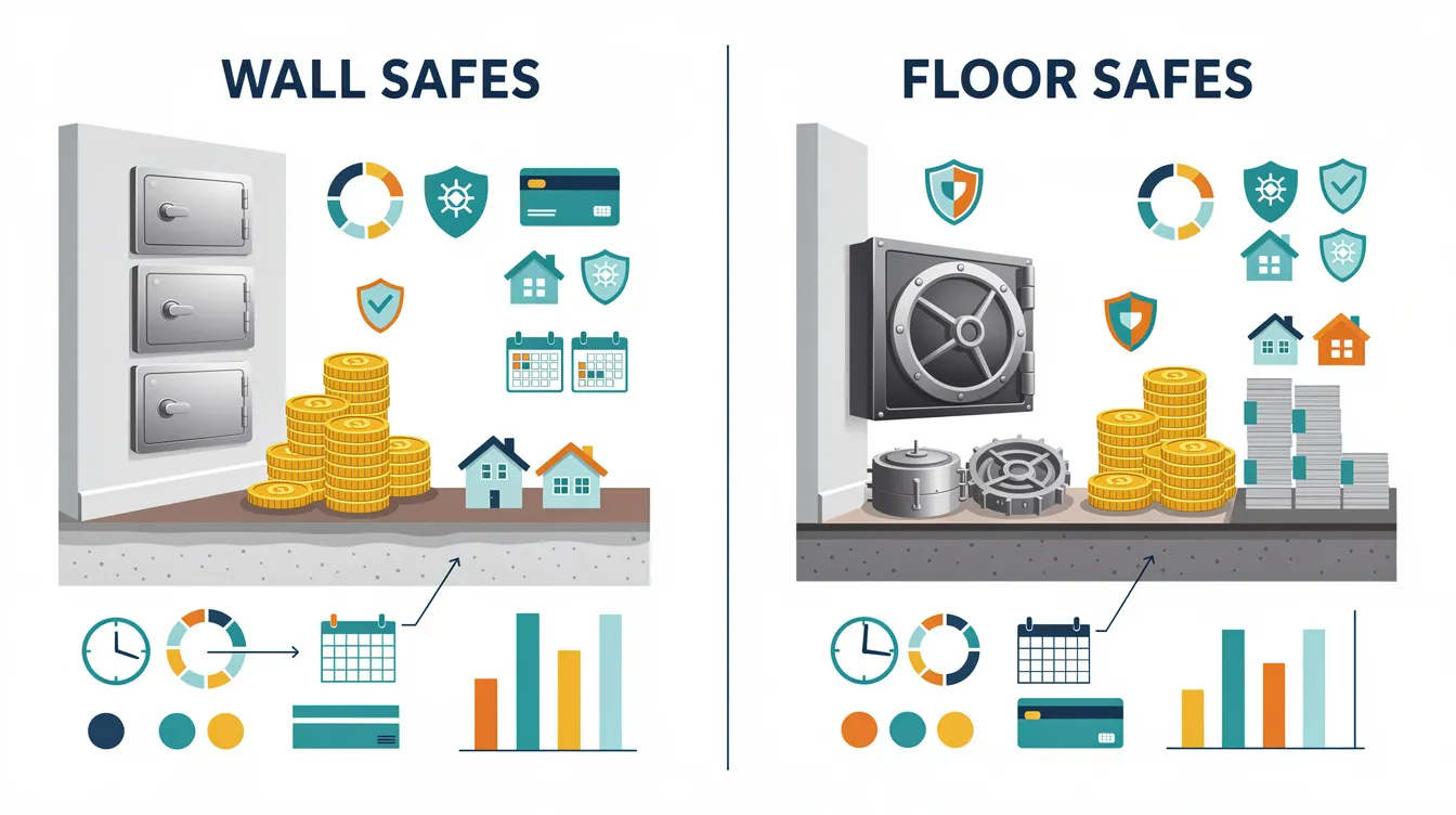 A visual breakdown of costs associated with wall safes and floor safes.